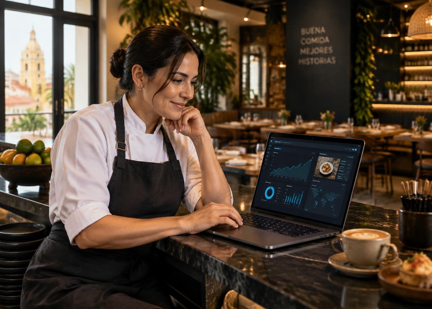 Comercio aliado consultando su panel de analítica